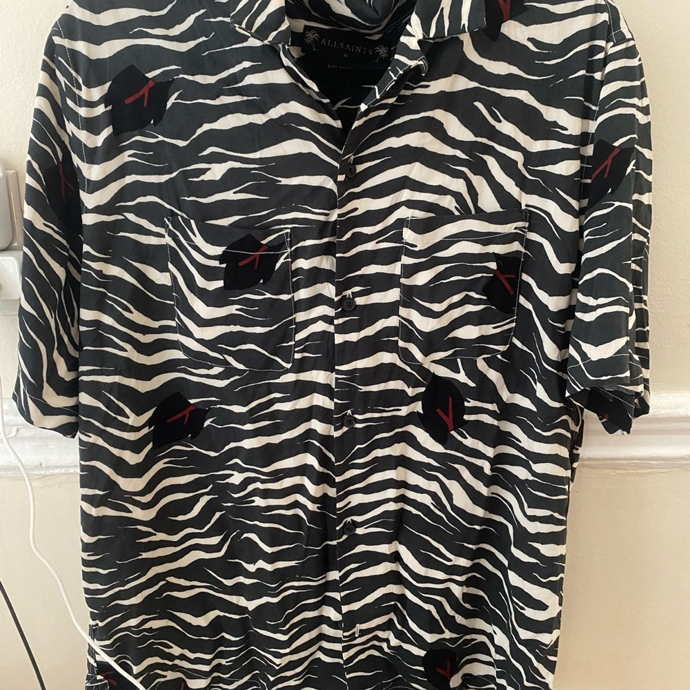 All Saints Black and White Zebra Print Shirt